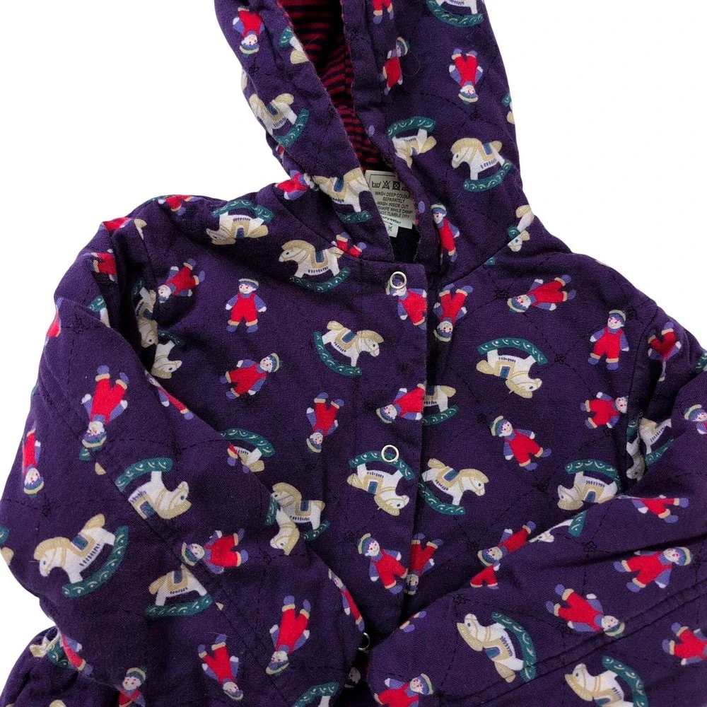 Vintage Laura Ashley Child Quilted Jacket Purple‎ Rocking Horse Girls Hood 2-2.5